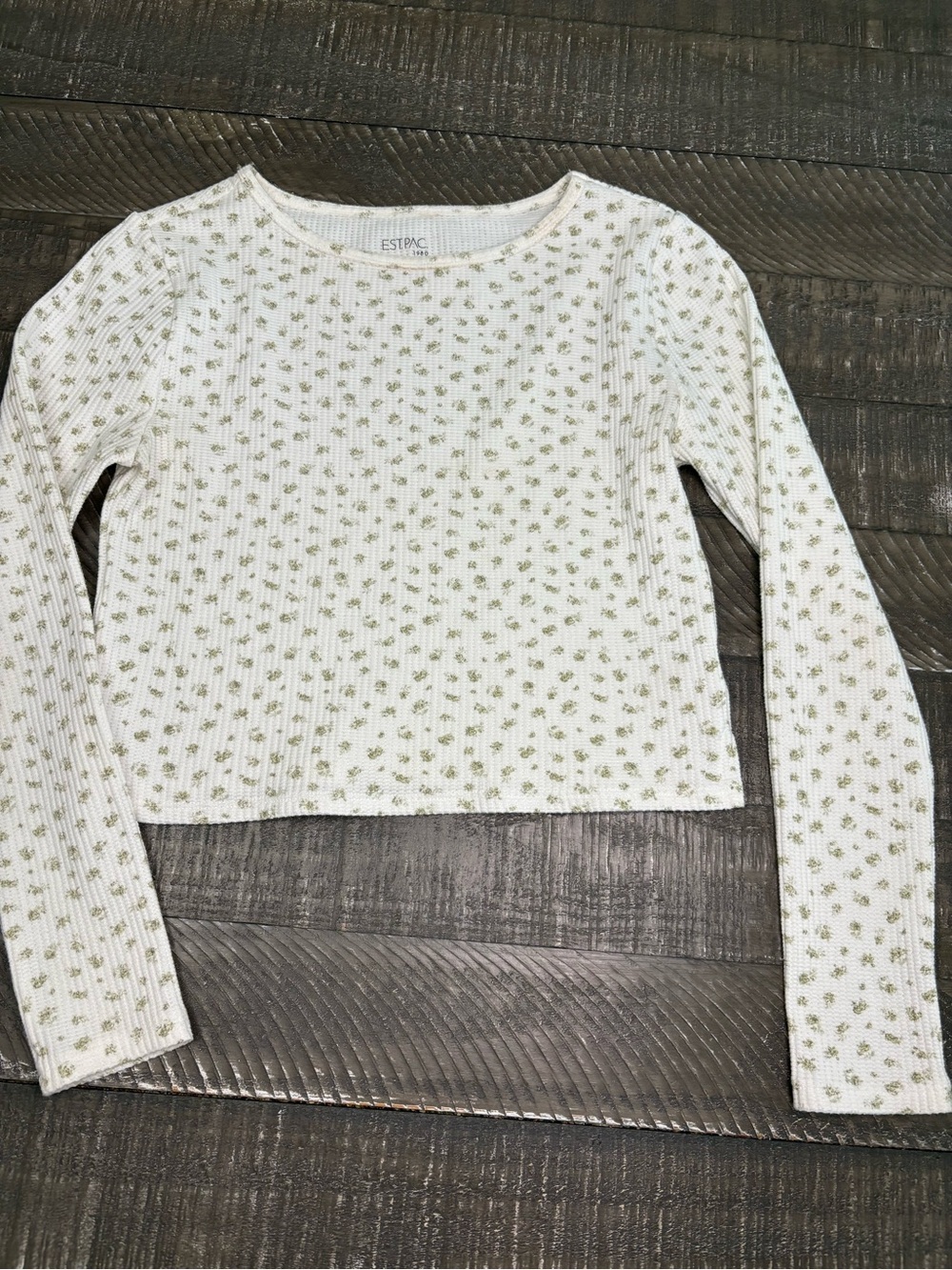 White Floral Ribbed Long-Sleeve Crop Top
